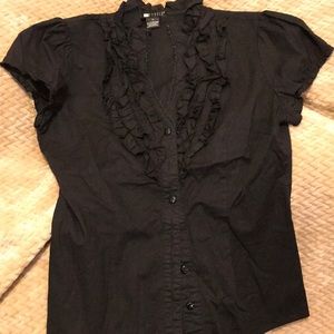 Carole Little Short Sleeve Ruffle Detail Shirt